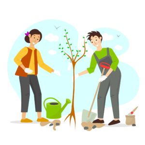 Man and woman planting a tree